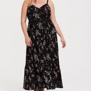 Torrid BLACK FLORAL TIERED CHALLIS MAXI DRESS sz 2